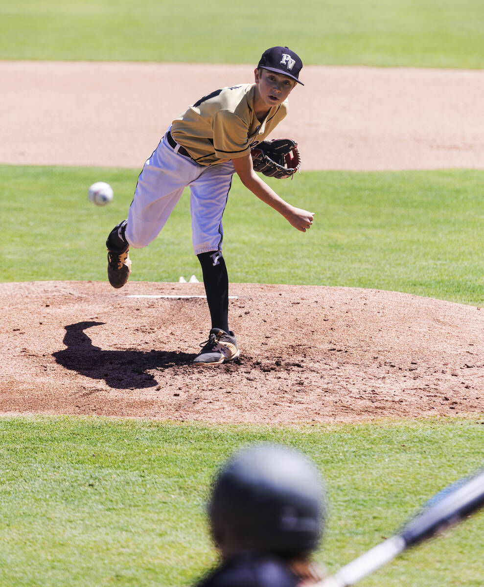 Paseo Verde's pitcher Dylon Murphy (44) delivers against Utah-Snow Canyon during the Little Lea ...