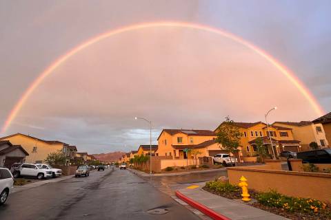 A post-storm rainbow over Las Vegas on Friday, Aug. 12, 2022. (Carri Geer Thevenot/Las Vegas Re ...