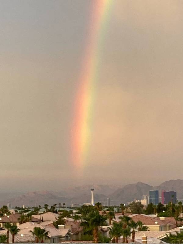A rainbow photographed from the southwest Las Vegas Valley on Friday, Aug. 12, 2022. (Michael S ...