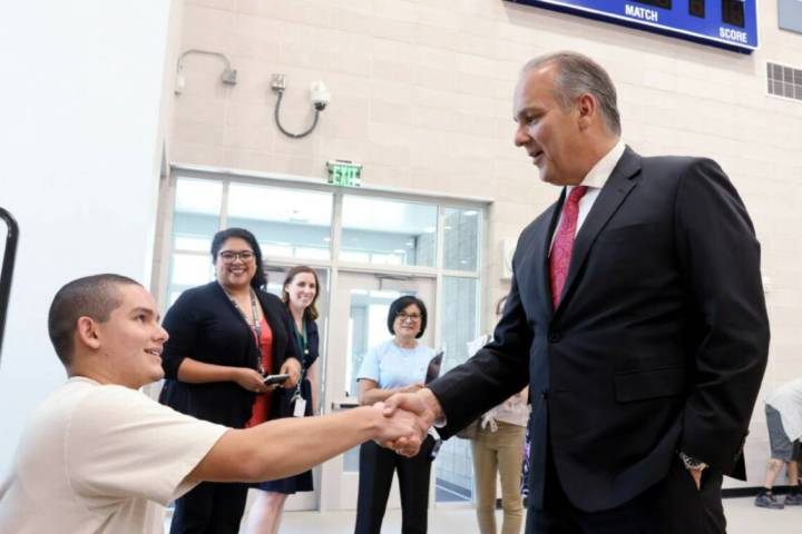 Clark County School District Superintendent Jesus Jara visits with Central Technical Training A ...