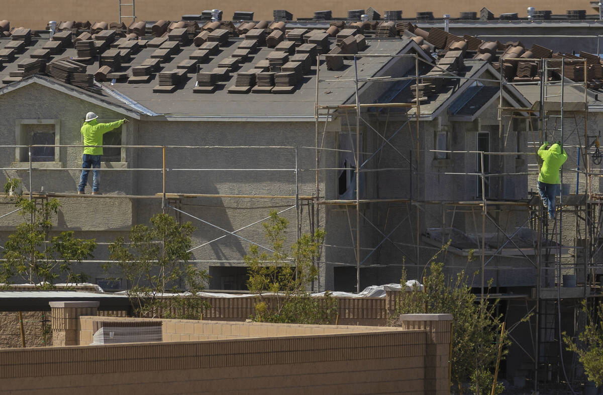 Construction continues on homes in the northwest Las Vegas Valley on Monday, May 23, 2022, in L ...