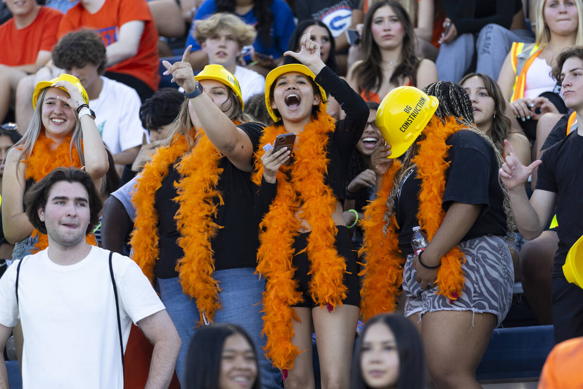 Fans cheer before the start of the first half of a football game between Bishop Gorman and Corn ...