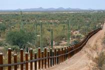 This 2006 file photo shows the international border line made up of bollards: irregular, concre ...