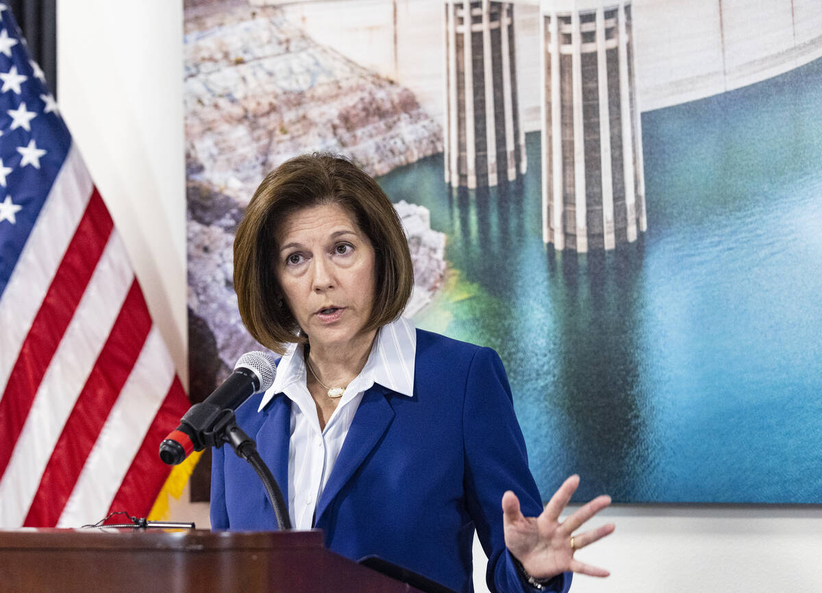 U.S. Sen. Catherine Cortez Masto speaks about the drought crisis at the Western U.S., during a ...