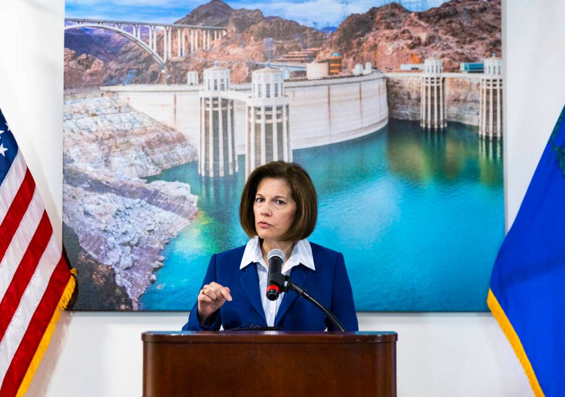 U.S. Sen. Catherine Cortez Masto speaks about the drought crisis at the Western U.S., during a ...