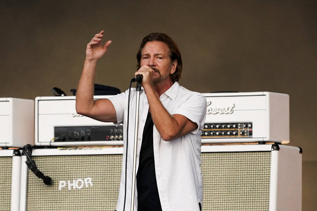 Eddie Vedder of Pearl Jam performs live onstage at BST Hyde Park, in London, Friday, July 8, 20 ...