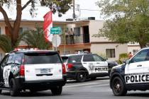 Las Vegas police investigate around the 4100 block of Pennwood Avenue on Aug. 9, 2022, in Las V ...