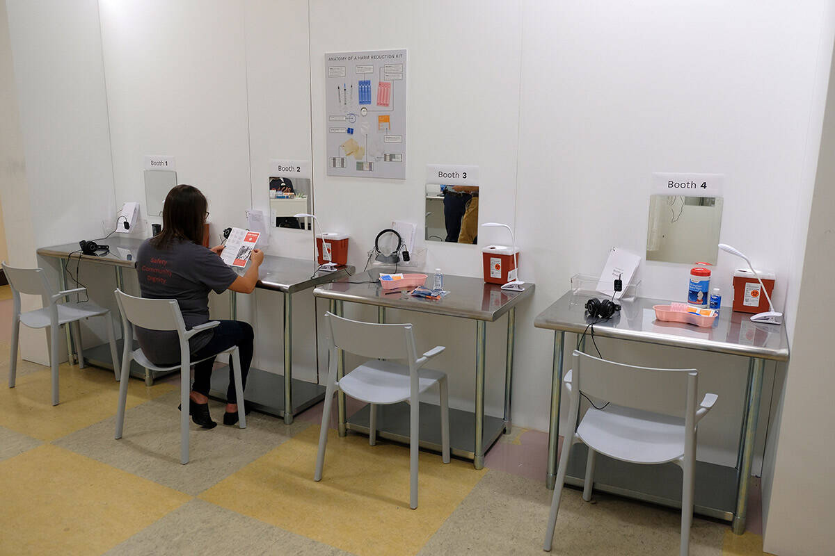 Injection stations are seen at Safer Inside, a realistic model of a safe injection site in San ...