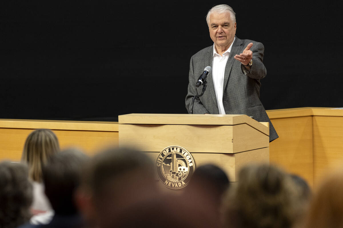 Gov. Steve Sisolak speaks during a panel about projects planned for the development of the Las ...