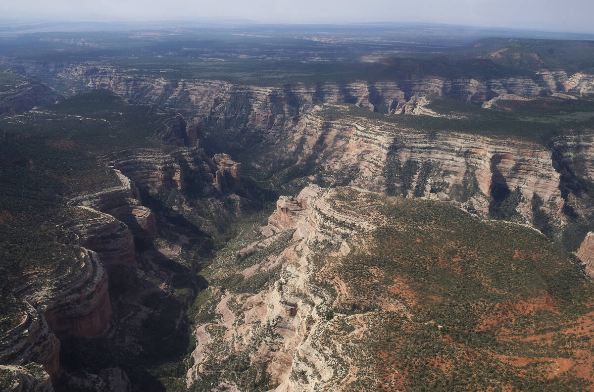 FILE - This May 8, 2017 aerial file photo shows Arch Canyon within Bears Ears National Monument ...