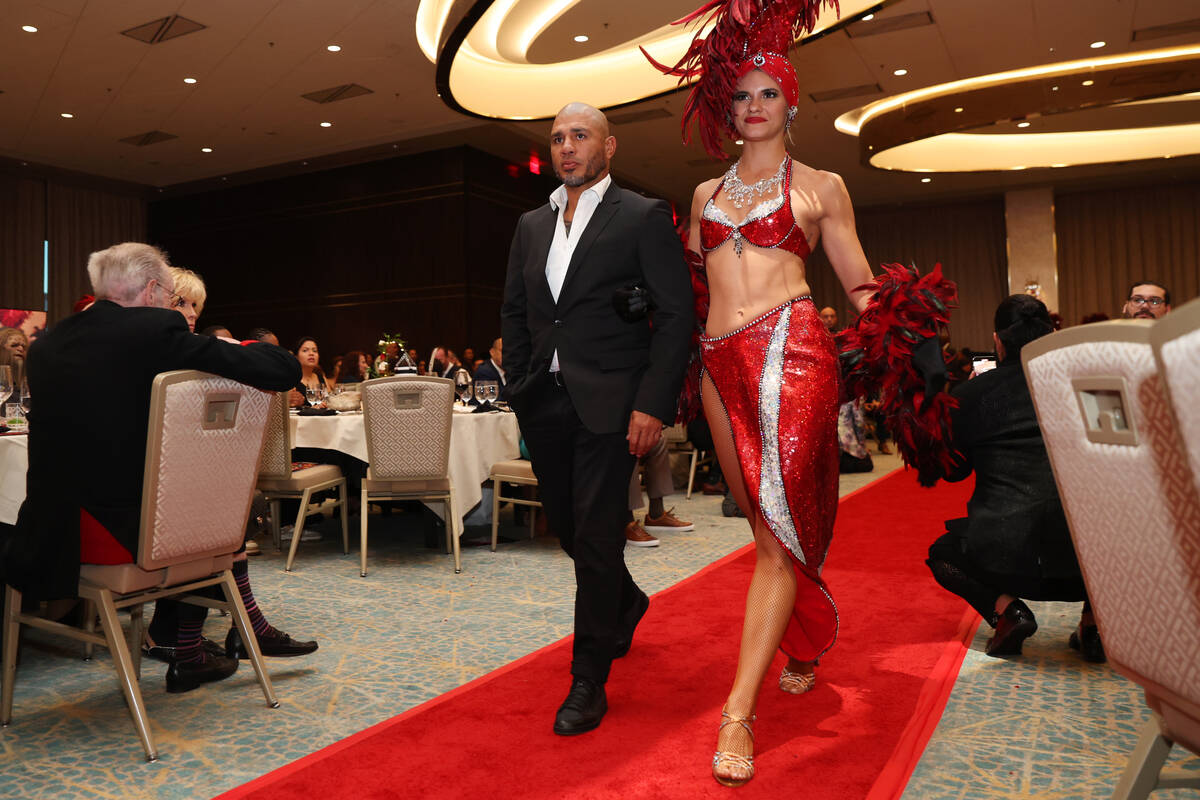 Retired boxer Miguel Cotto is honored during the Nevada Boxing Hall of Fame Induction Ceremony ...