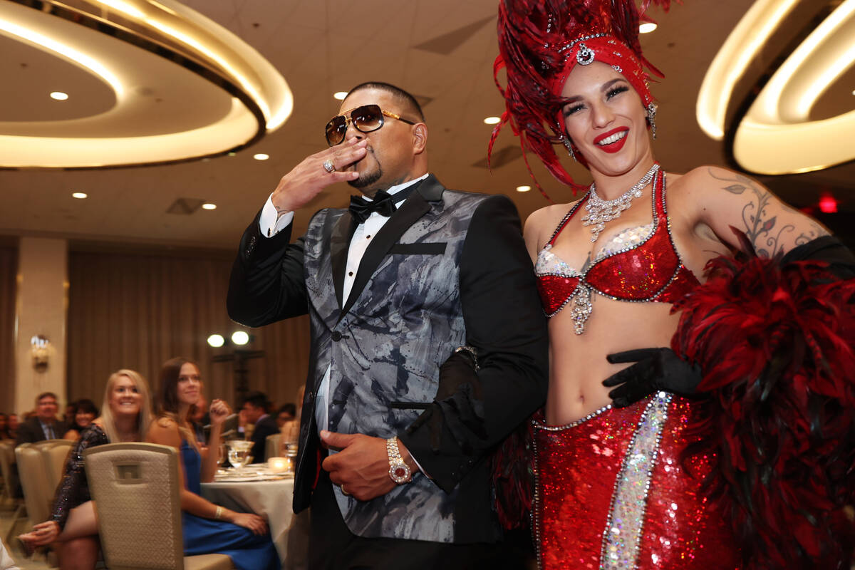 Retired boxer Fernando Vargas is honored during the Nevada Boxing Hall of Fame Induction Ceremo ...