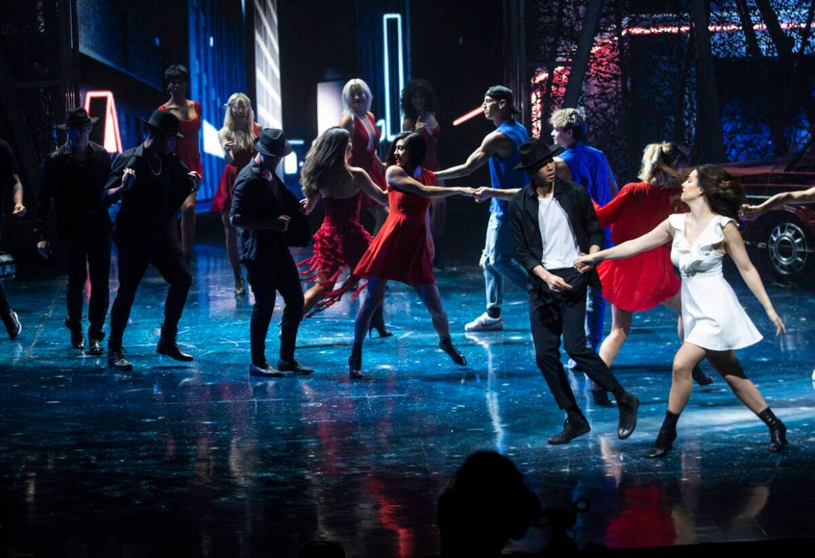 Cast members of Michael Jackson One perform to “The Girl is Mine” during a celebr ...