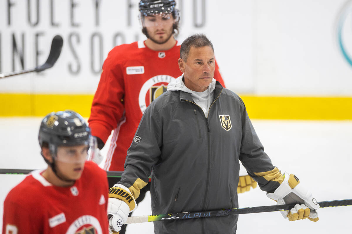 Golden Knights head coach Bruce Cassidy takes part in development camp at City National Arena o ...