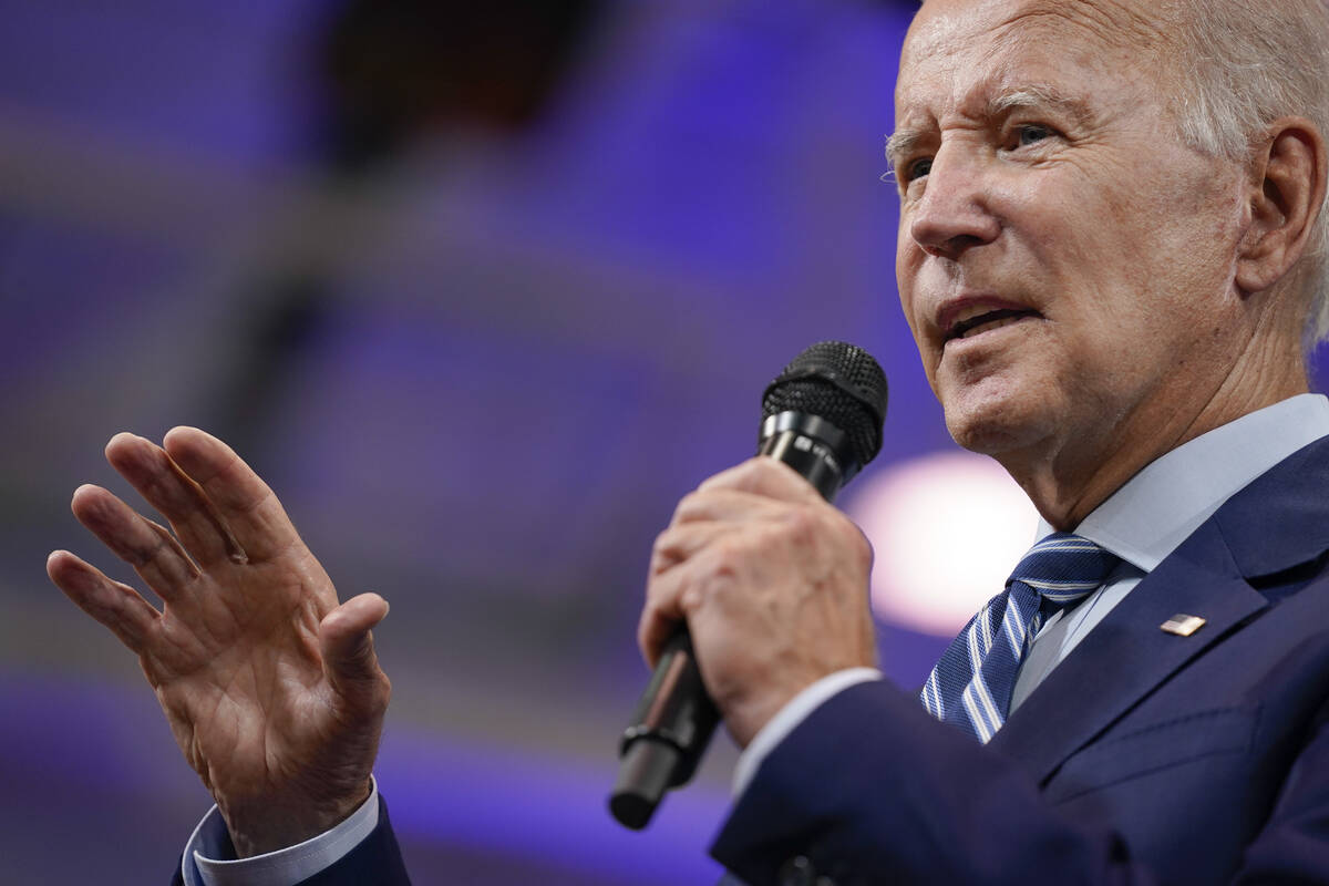 President Joe Biden speaks at the Arnaud C. Marts Center on the campus of Wilkes University, Tu ...