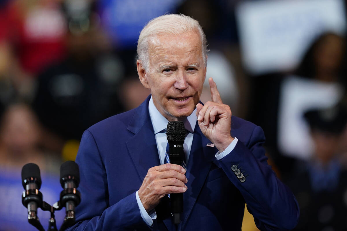 President Joe Biden speaks at the Arnaud C. Marts Center on the campus of Wilkes University, Tu ...