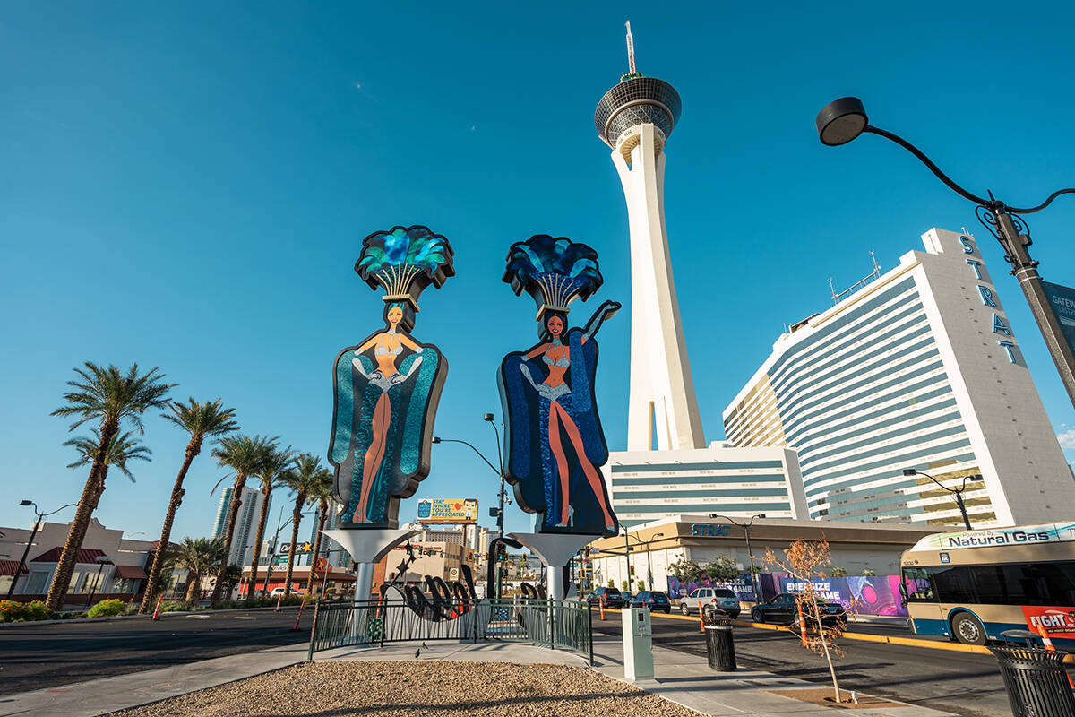 The previously installed, 25-foot-tall showgirl signs that were near the Strat, shown here, ar ...