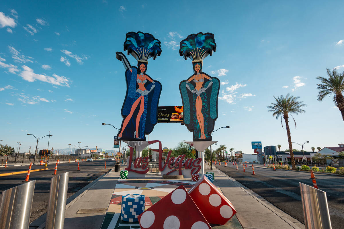 Two brand-new, 50-foot-tall showgirls have been installed on the corner of Main Street and Las ...