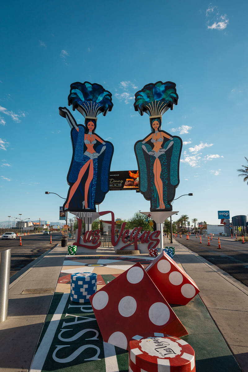 Two brand-new, 50-foot-tall showgirls have been installed on the corner of Main Street and Las ...