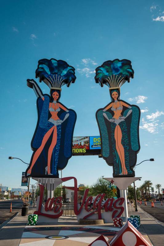 Two brand-new, 50-foot-tall showgirls have been installed on the corner of Main Street and Las ...