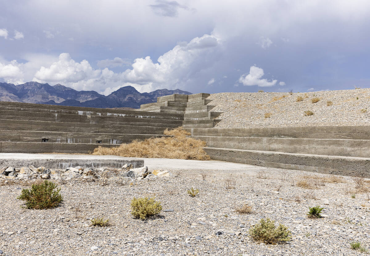 Spillways wall at Coyote Springs water detention basin is seen on Wednesday, Aug. 10, 2022, in ...