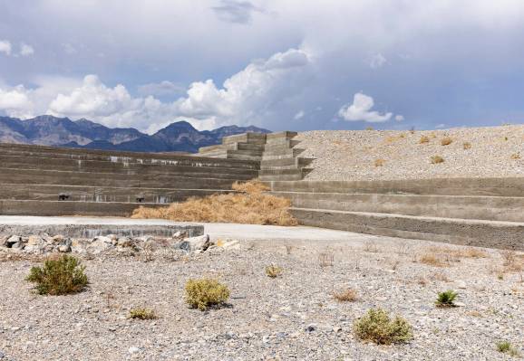 Spillways wall at Coyote Springs water detention basin is seen on Wednesday, Aug. 10, 2022, in ...