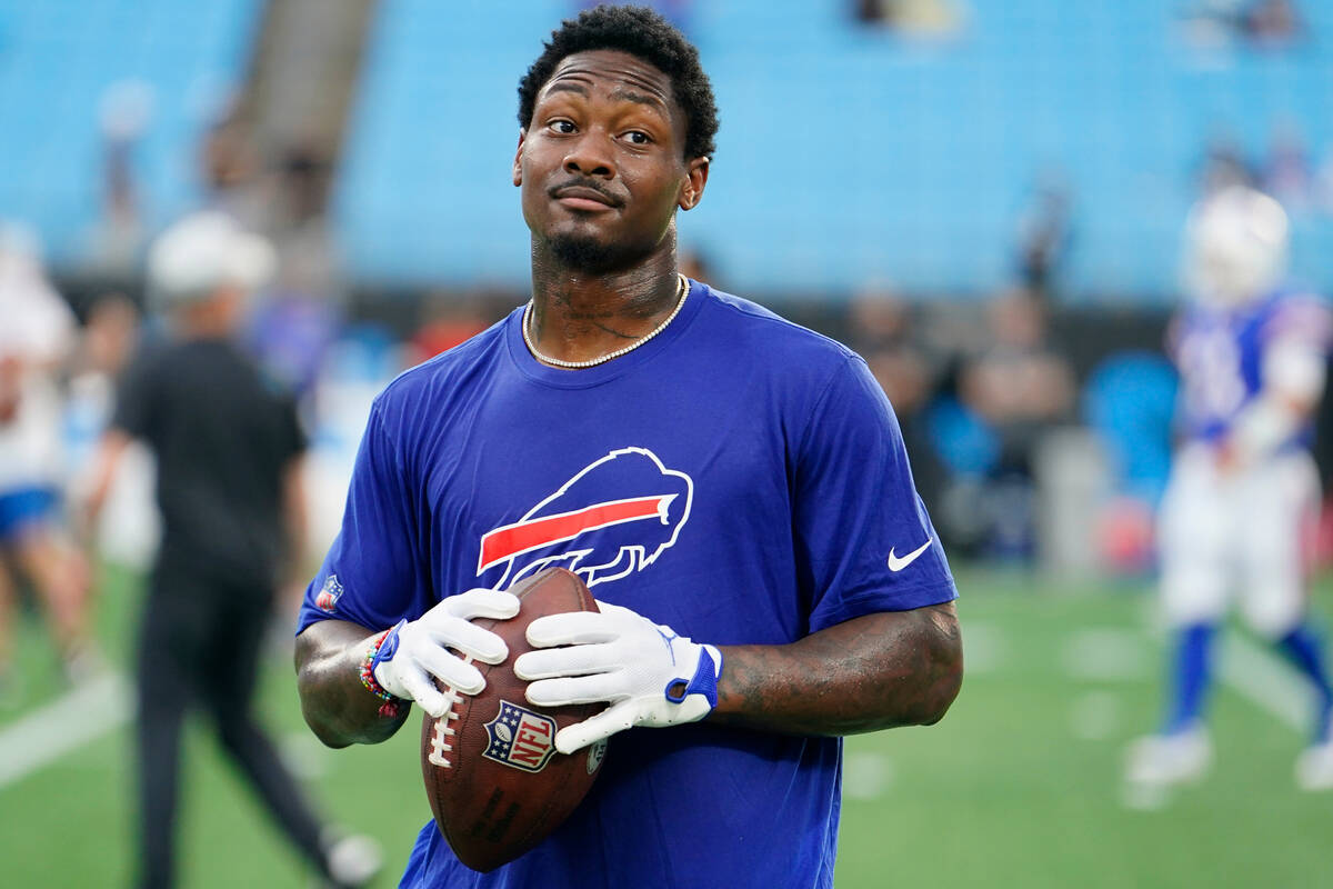 Buffalo Bills wide receiver Stefon Diggs smiles during warm ups before an NFL preseason footbal ...