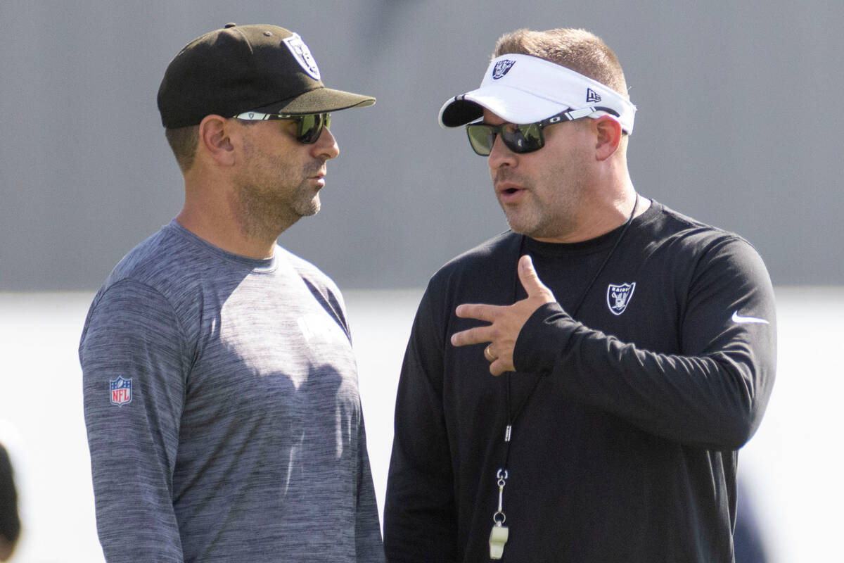 Raiders general manager Dave Ziegler, left, and head coach Josh McDaniels during the team&#x201 ...