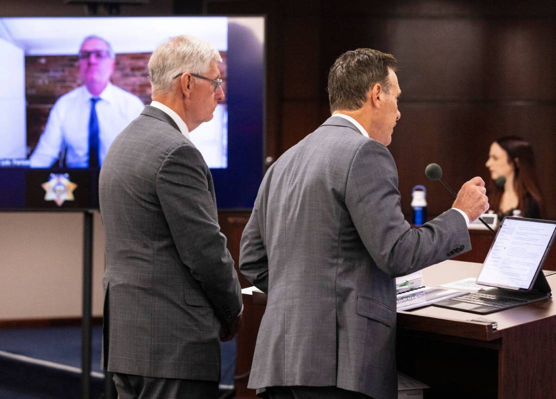 George Papanier, president of retail for Bally’s, right, speaks during a Gaming Control ...