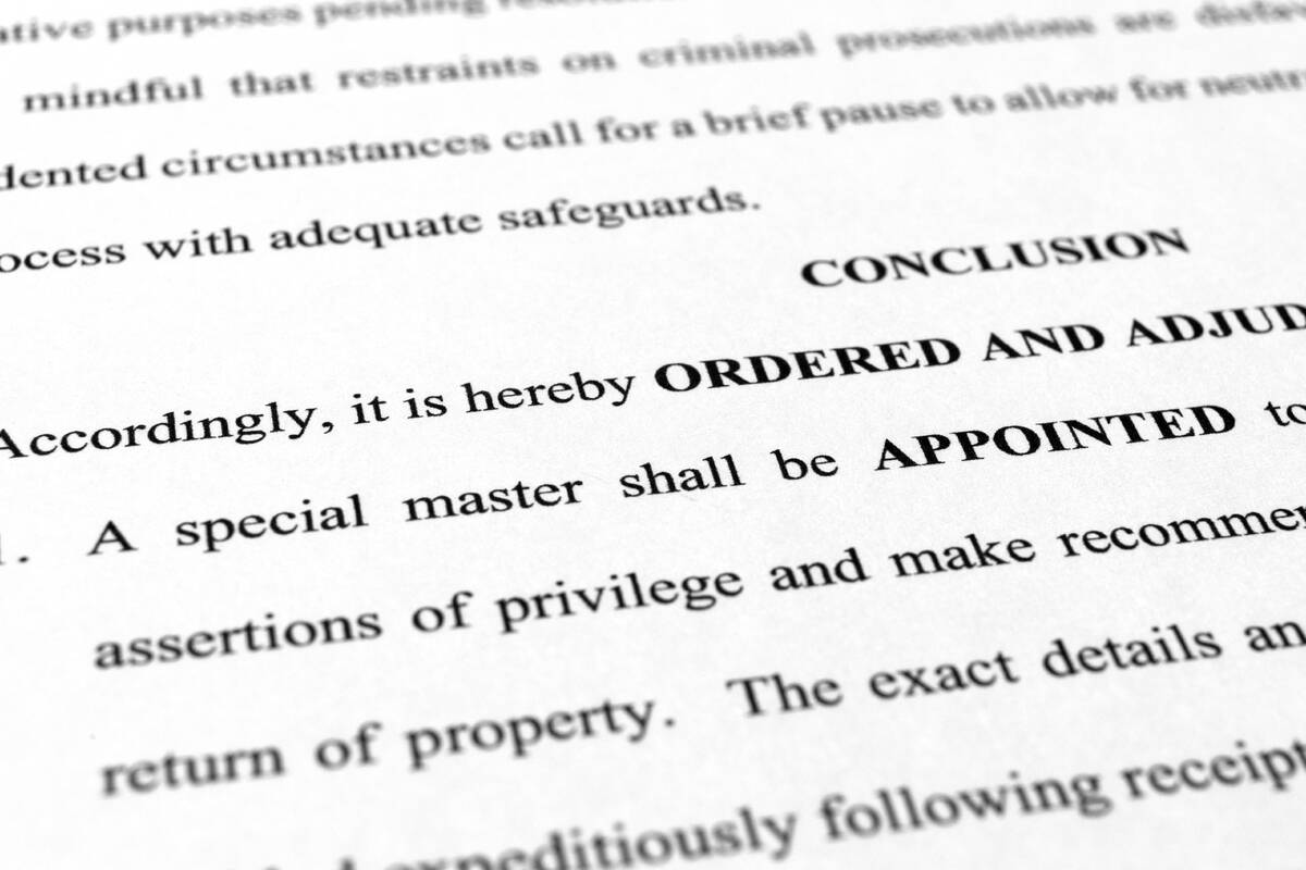 A page from the order granting a request by former President Donald Trump's legal team to appoi ...