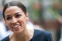 FILE - In this June 27, 2018 photo, Alexandria Ocasio-Cortez, is photographed while being inter ...