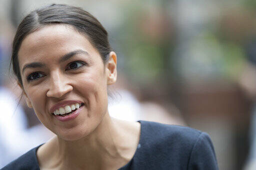 FILE - In this June 27, 2018 photo, Alexandria Ocasio-Cortez, is photographed while being inter ...