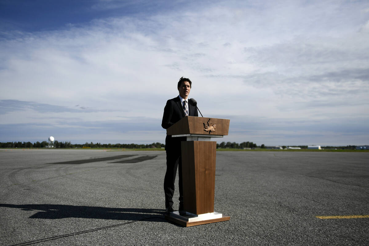 Canada's Prime Minister Justin Trudeau makes a statement in Ottawa, Ontario, Monday, Sept. 5, 2 ...