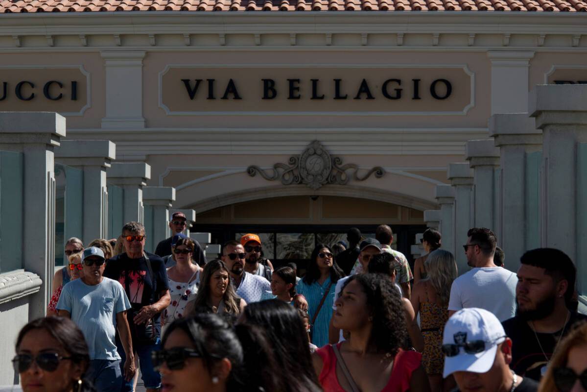 Pedestrians walk the Strip on Labor Day, Monday, Sept. 5, 2022, in Las Vegas. (Steel Brooks/Las ...