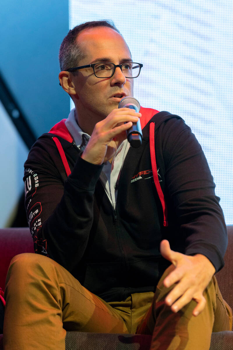 Jud Hannigan, CEO of Allied Esports, speaks during a UNLV panel on the esports economy at Hyper ...