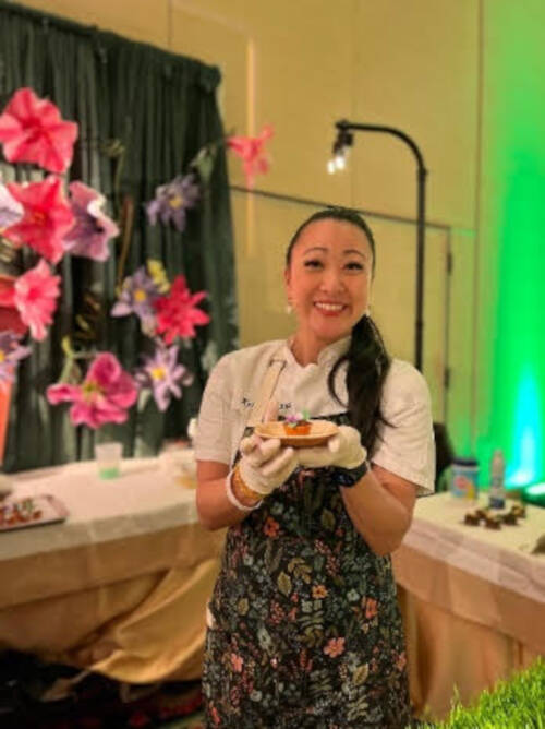 Chef Keris Kuwana of Keris Sweets in Las Vegas with her winning Pot de Fleur, made using Thin M ...