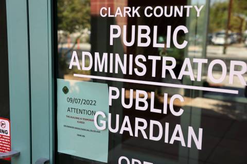 A sign at the office of outgoing Clark County Public Administrator Robert Telles notifies visit ...
