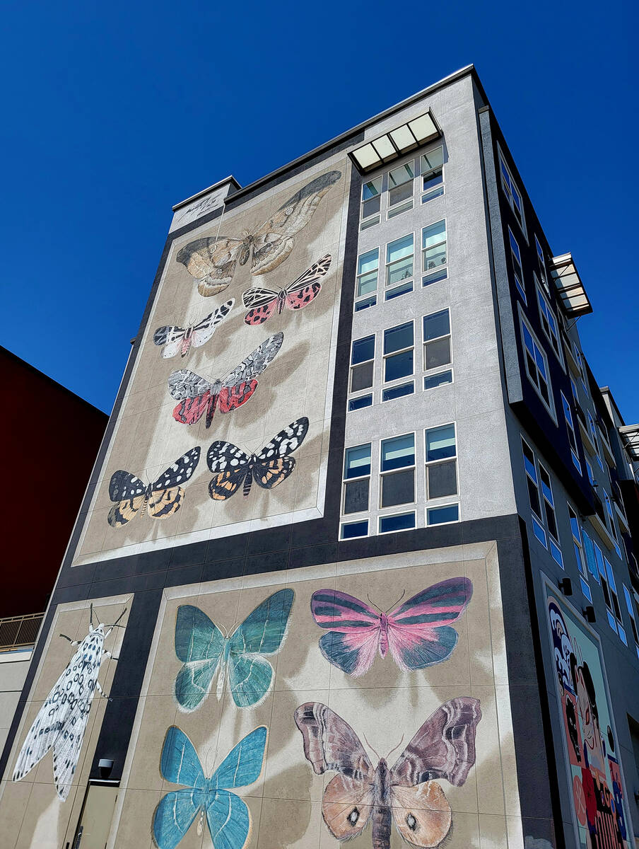 "Vegas Moths” by French artist Mantra on the northeast facade of downtown’s ...
