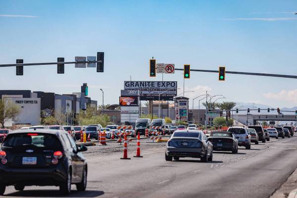 Decatur near the 215 Beltway and Sunset Road, where a project is creating long backups, in Las ...