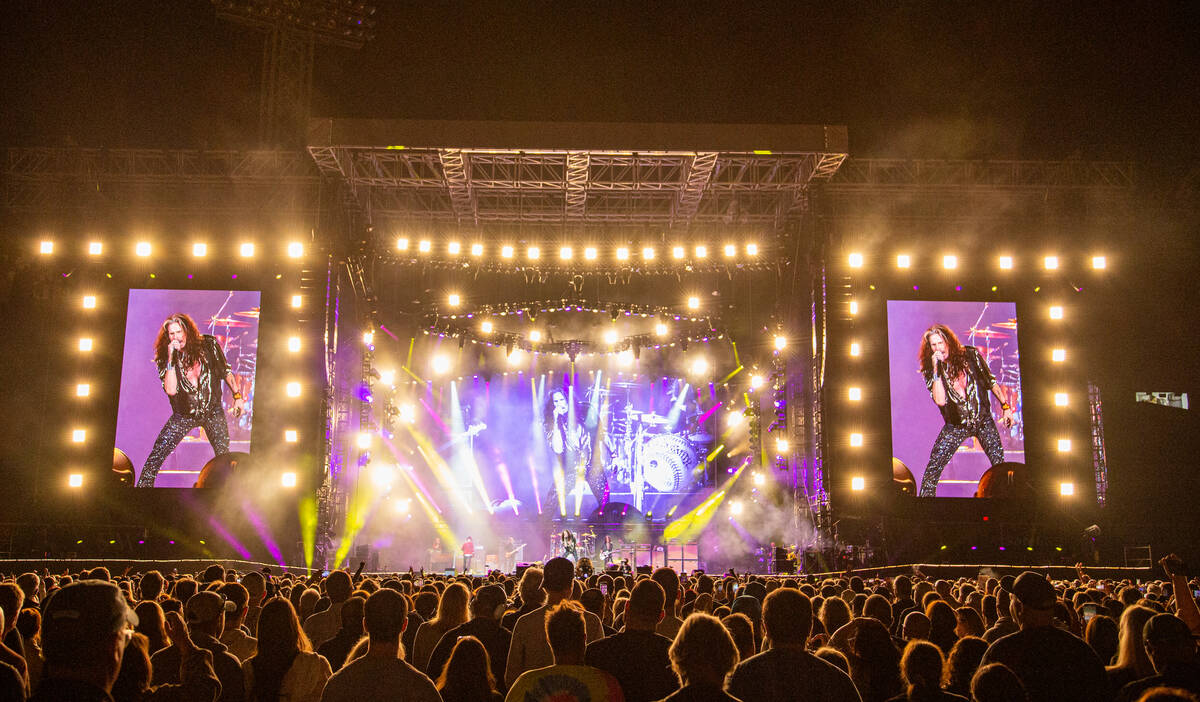 Aerosmith performs for a record crowd of 38,700 at Fenway Park in Boston on Thursday, Sept. 7, ...