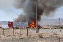 Fire destroys what is left of the Cottontail Ranch in Esmeralda County on Sept. 5, 2022. (David ...
