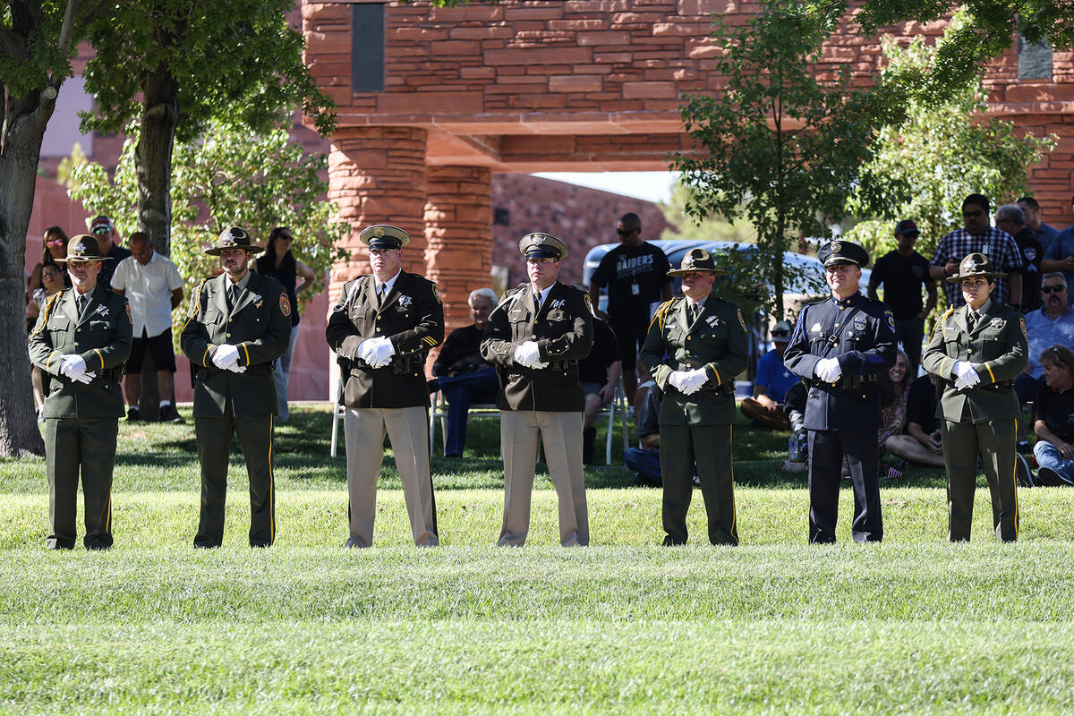 Members of the Southern Nevada multi-agency honor guard at the 9/11 memorial ceremony at the Cl ...