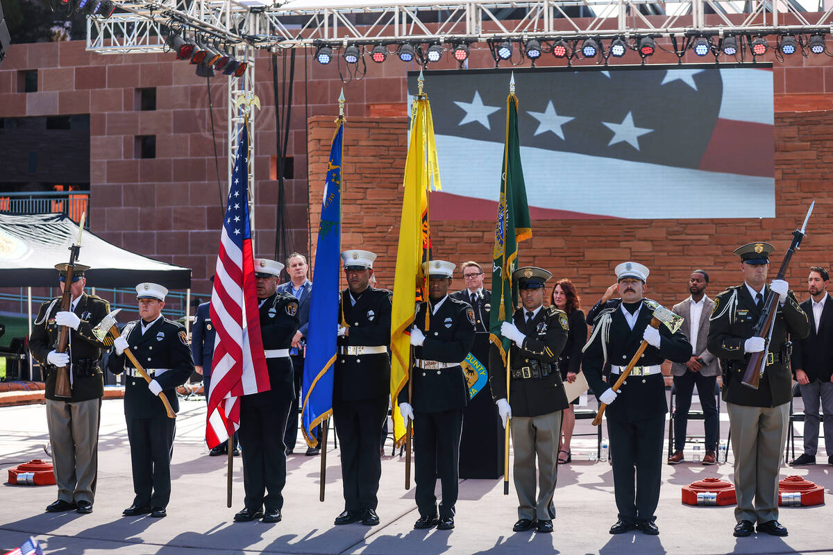Members of the Southern Nevada multi-agency honor at the 9/11 memorial ceremony at the Clark Co ...