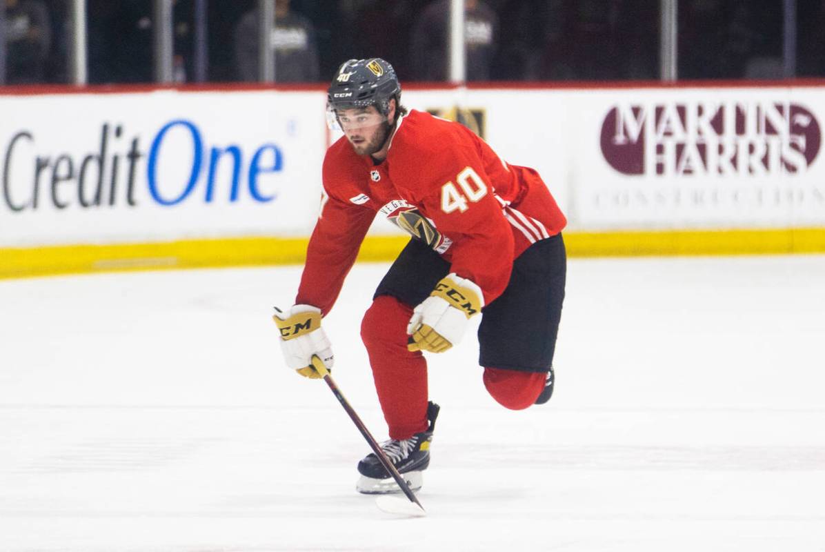 Golden Knights Lukas Cormier (40) takes part in development camp at City National Arena on Mond ...