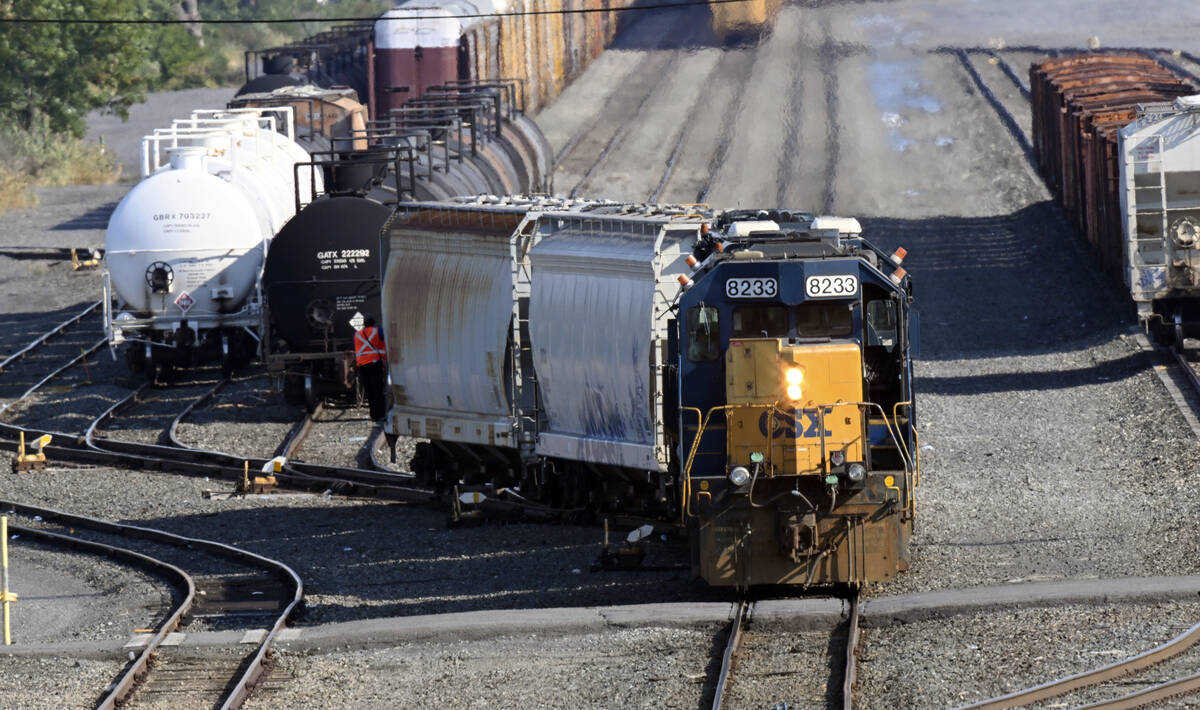 File - Locomotives are coupled to railway cars in the Selkirk rail yard Wednesday, Sept. 14, 20 ...