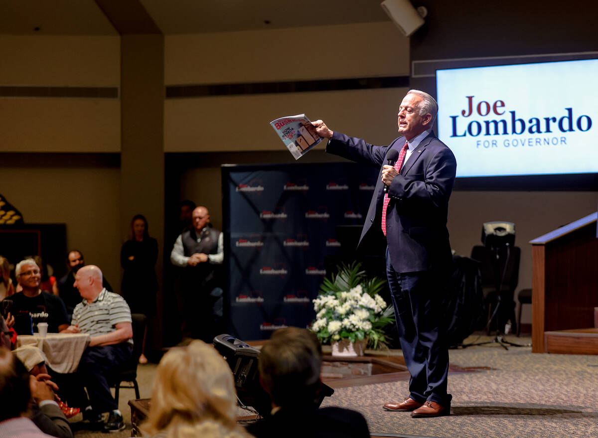 Sheriff Joe Lombardo, the Republican candidate for governor, campaigns at a breakfast town hall ...