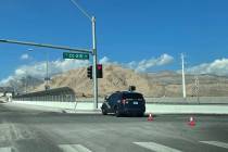 Nevada State Police investigate a fatal crash Thursday, Sept. 15, 2022, on the northern 215 Bel ...