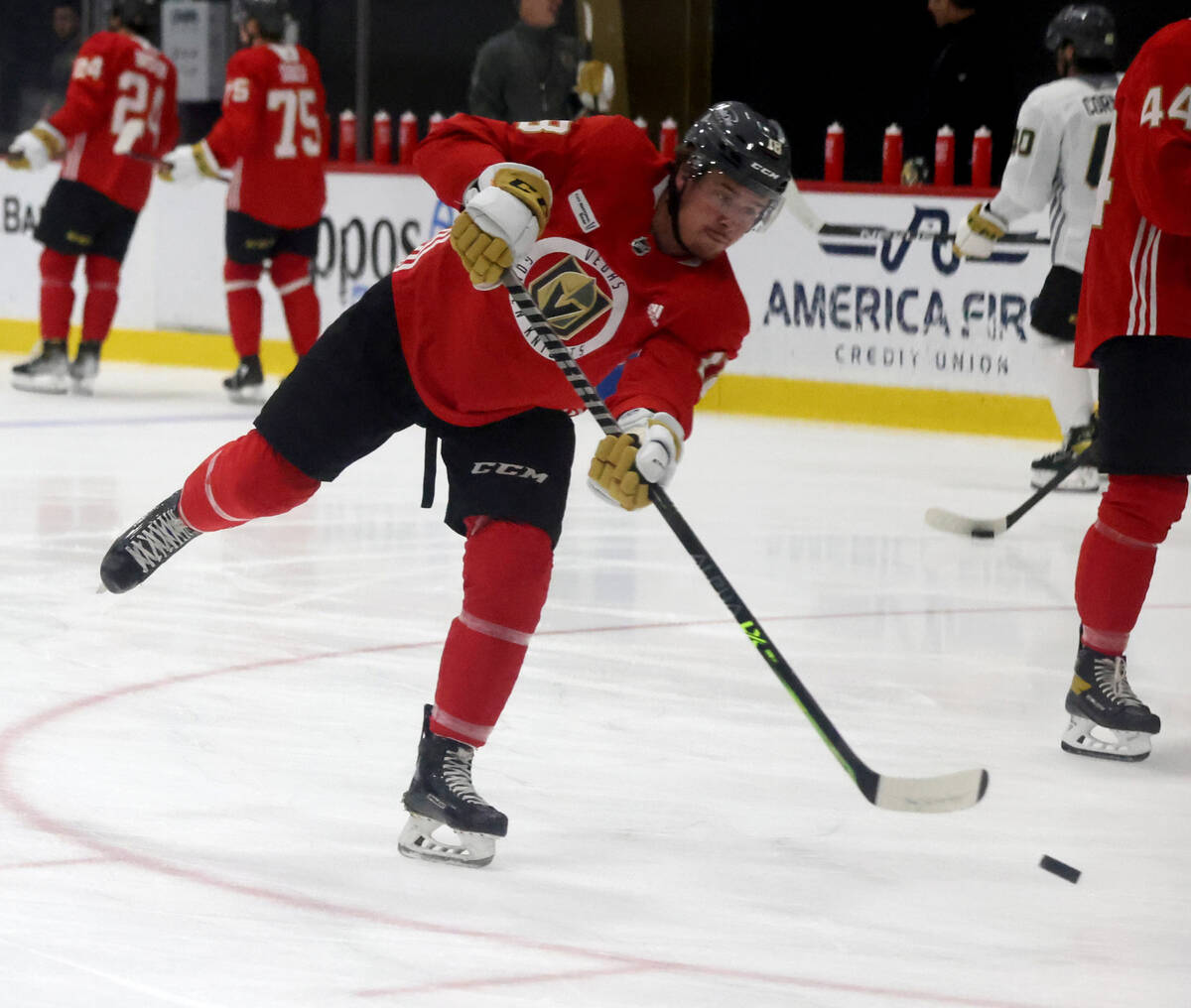 Vegas Golden Knights prospect Zach Dean during rookie camp practice at City National Arena in L ...