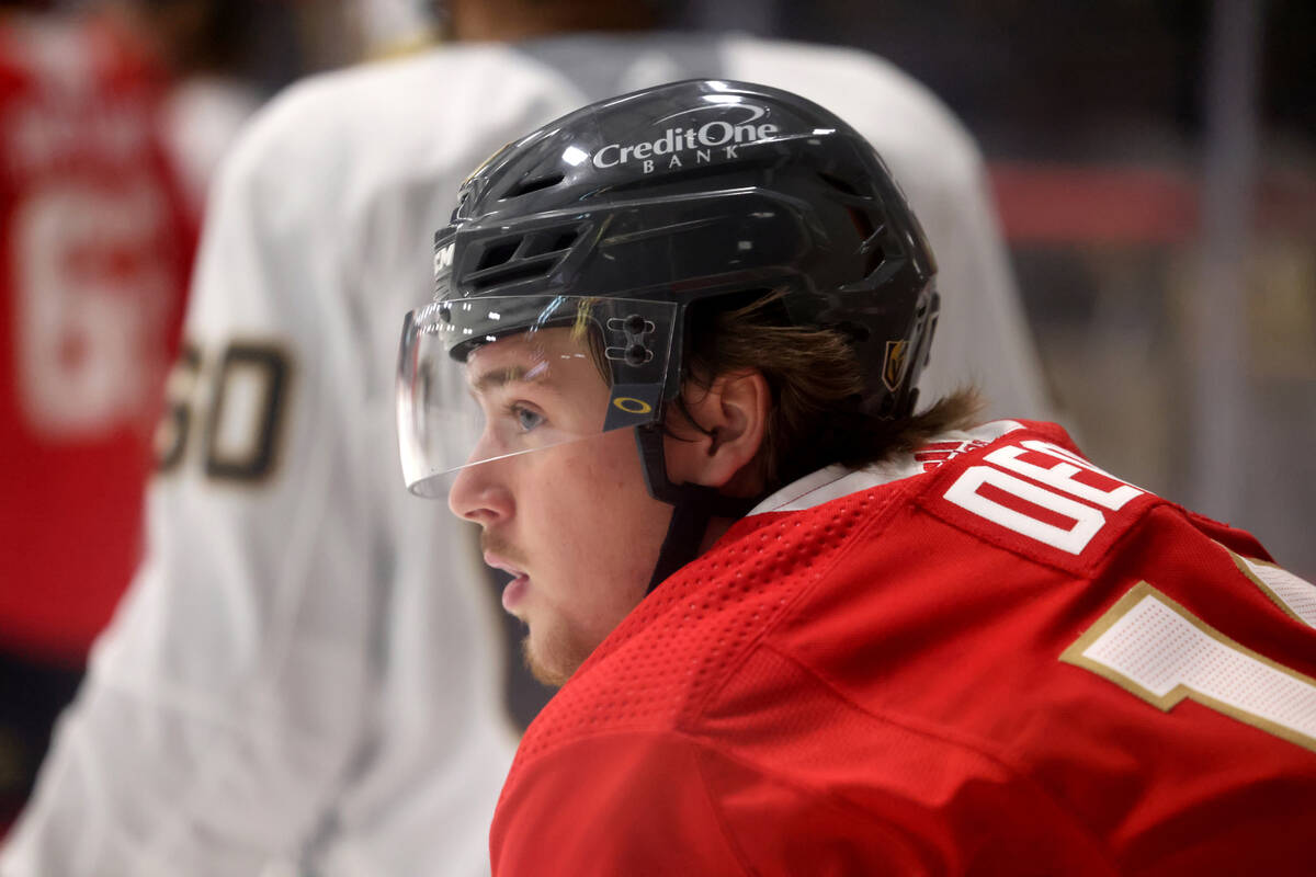 Vegas Golden Knights prospect Zach Dean during rookie camp practice at City National Arena in L ...