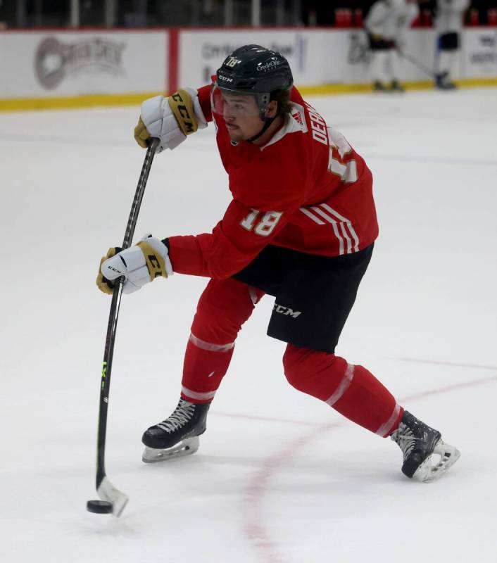 Vegas Golden Knights prospect Zach Dean during rookie camp practice at City National Arena in L ...